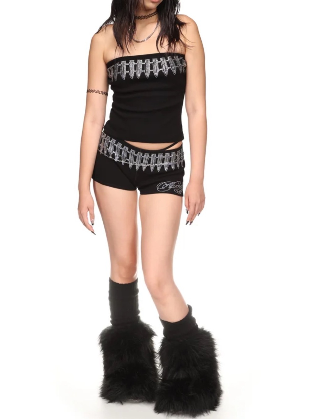 Named Collective Enemy Rhinestone Tube Top and Matching Mini Shorts Set